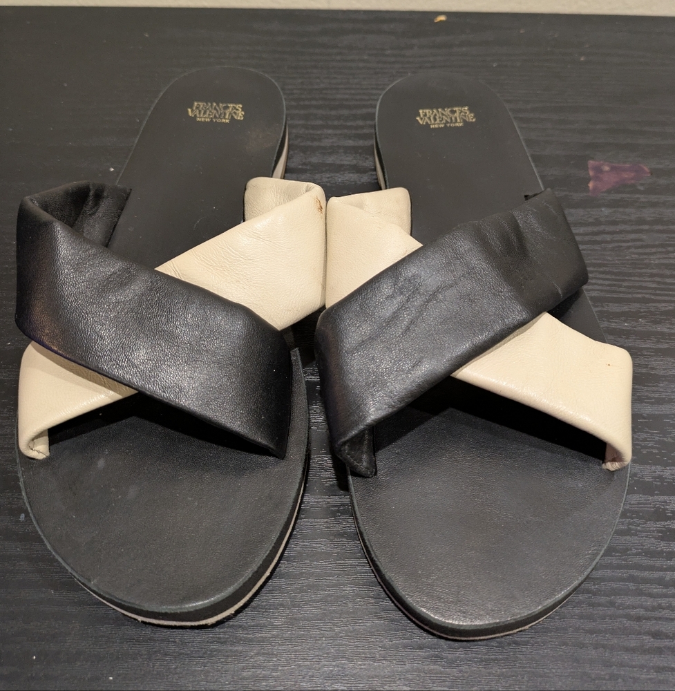 Frances Valentine Black and Cream Sandals Size 8.5